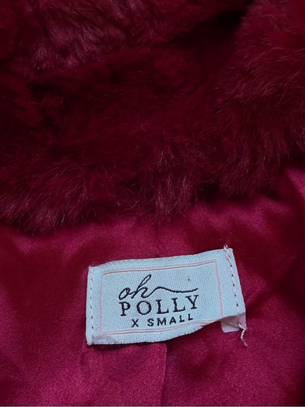 Oh Polly Red Faux Fur Quilted-Panel Trench Coat XS - Picture 8 of 8